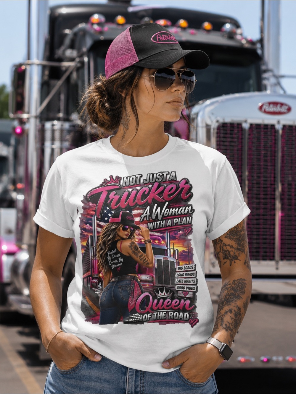 Women’s White 'Not Just a Trucker' Graphic Tee